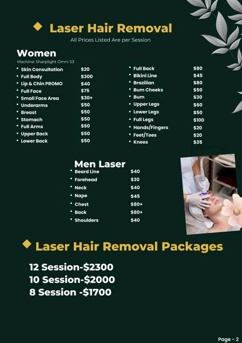 Laser Hair Removal Menu