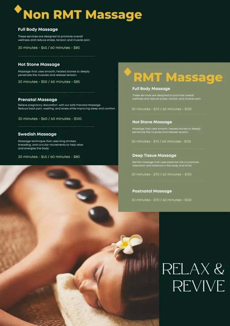 RMT Massage Menu