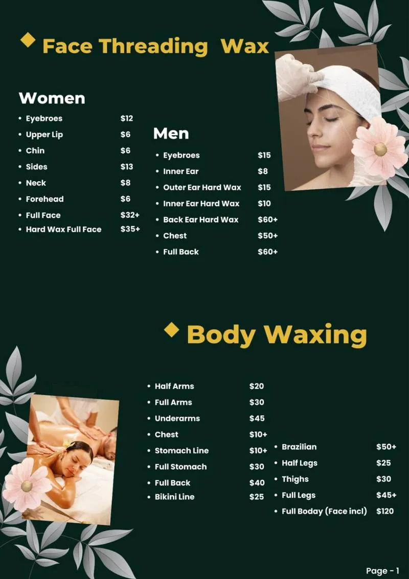 Face Threading Wax Menu